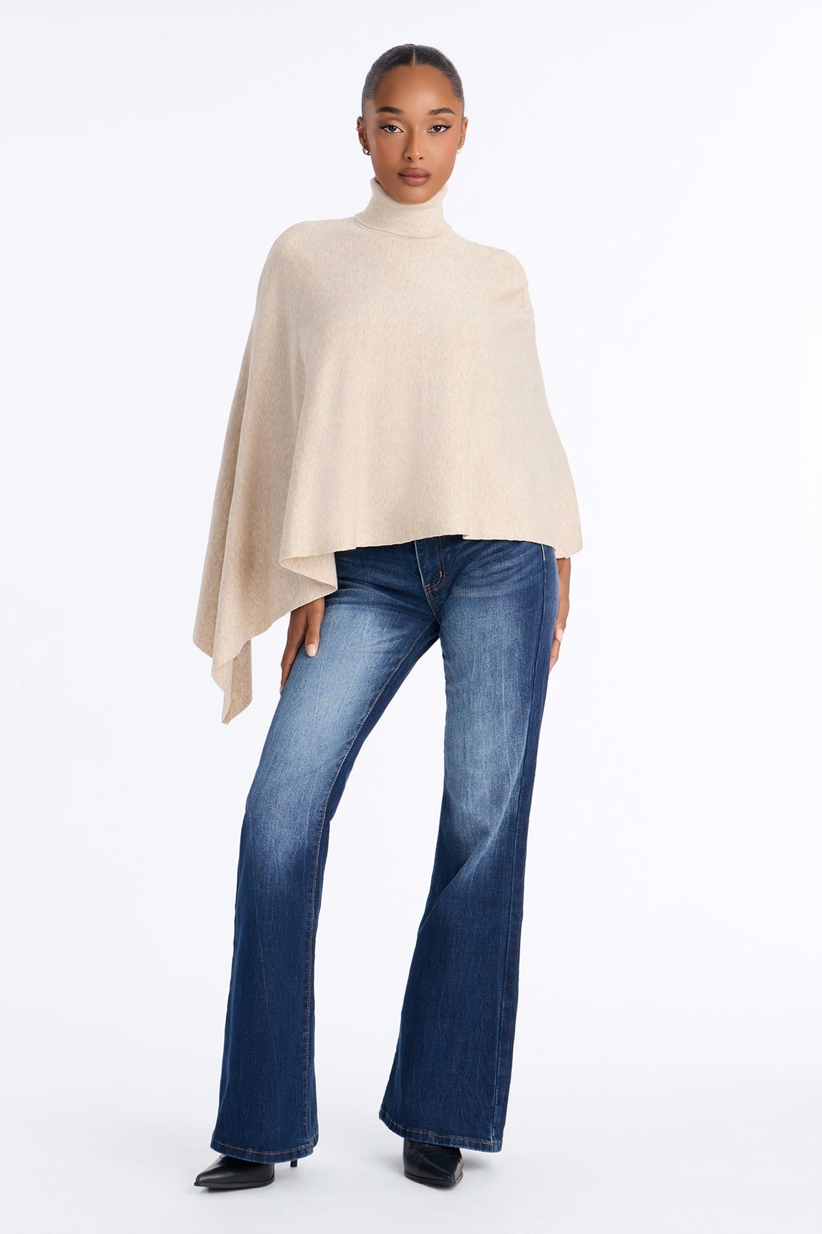 Classy Chic Turtleneck Poncho Sweater - Beige