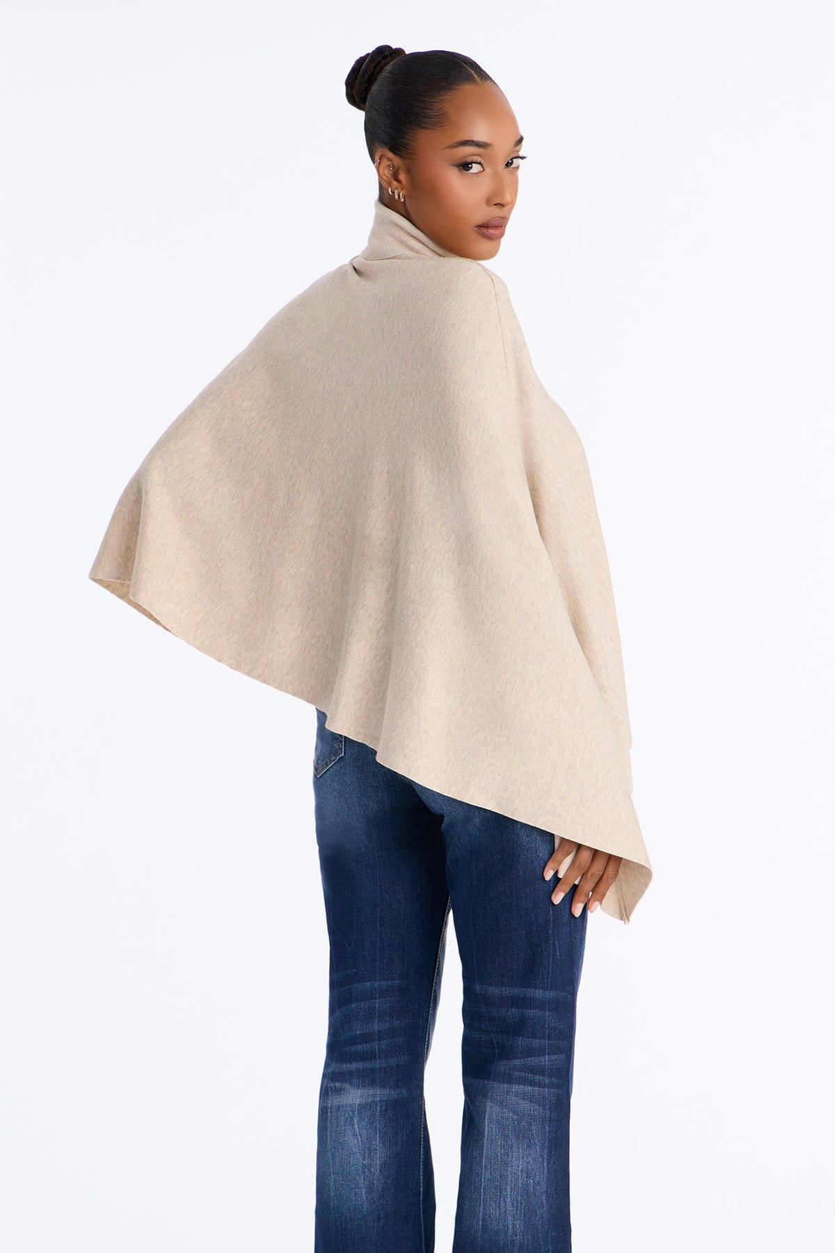 Classy Chic Turtleneck Poncho Sweater - Beige