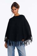 The Muse Fringe Poncho Sweater - Black