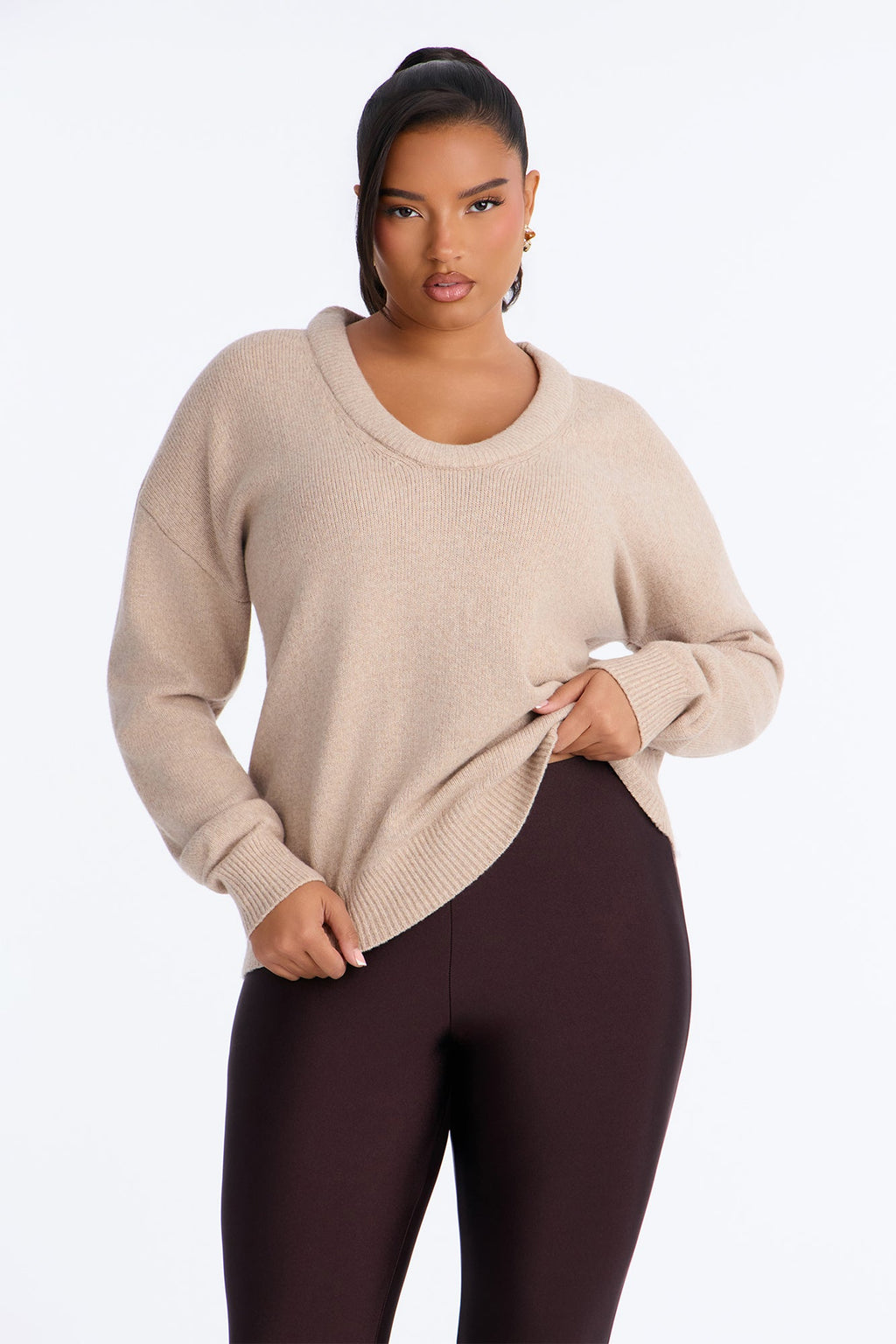 That Cozy Air U Neck Pullover Sweater - Oatmeal