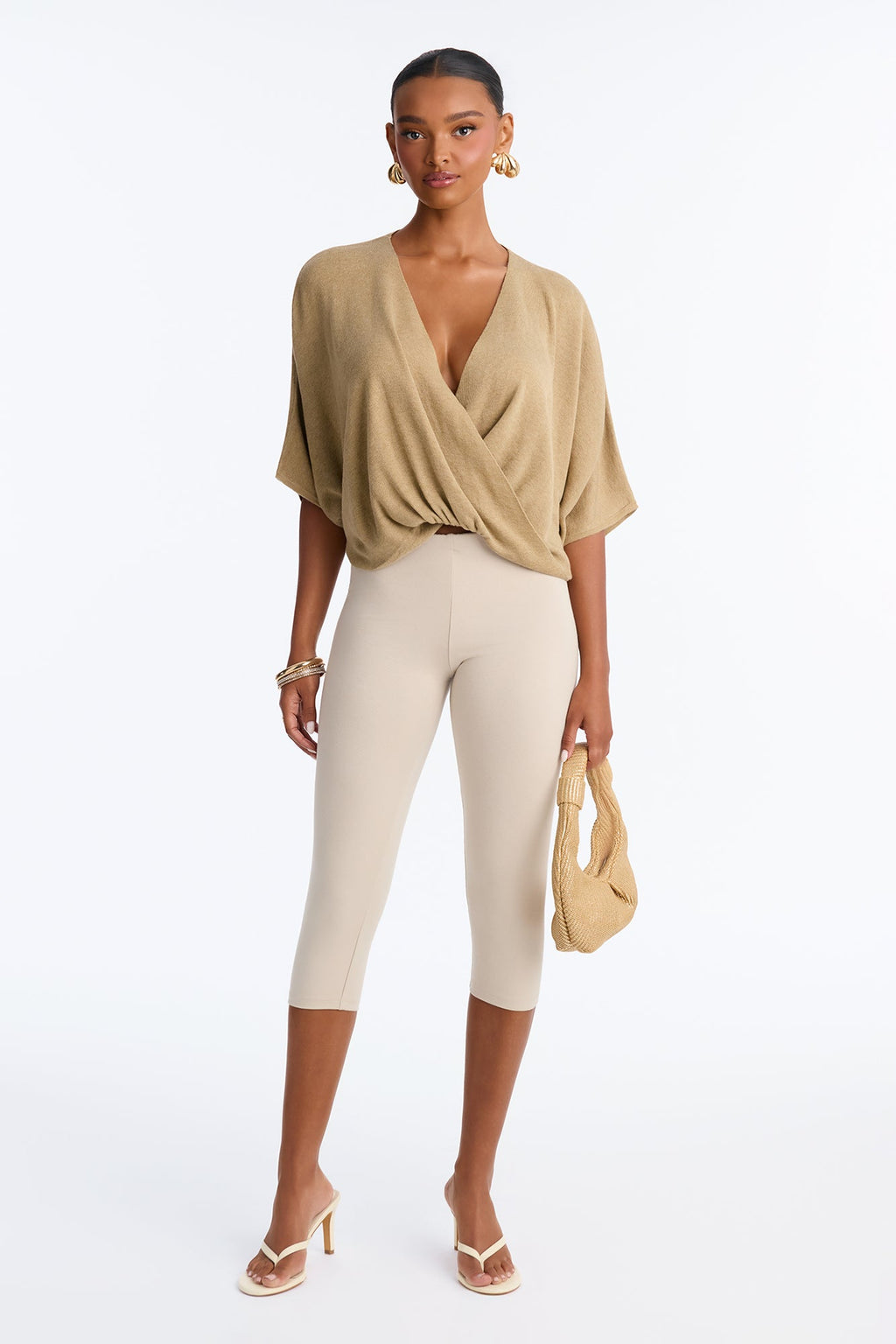 Annah Surplice Sweater Top - Taupe