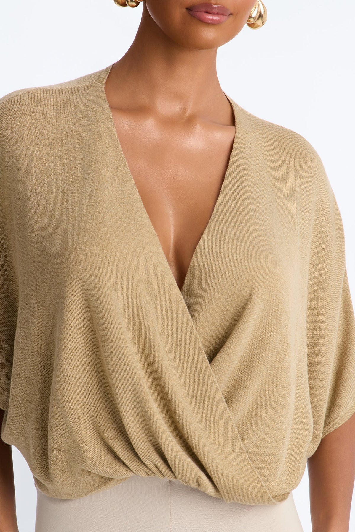 Annah Surplice Sweater Top - Taupe