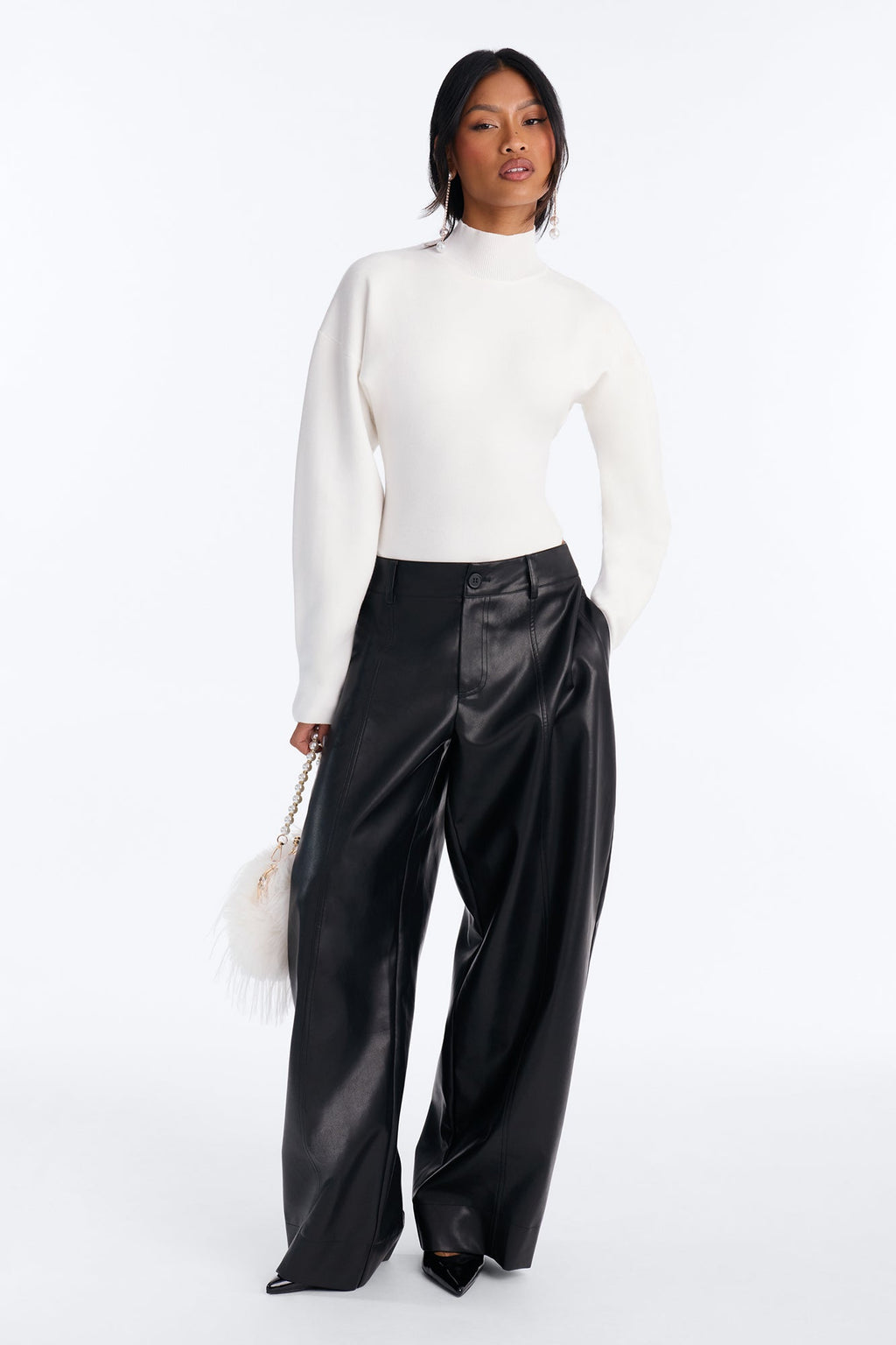 Pure Heart Mock Neck Sweater Bodysuit - Cream