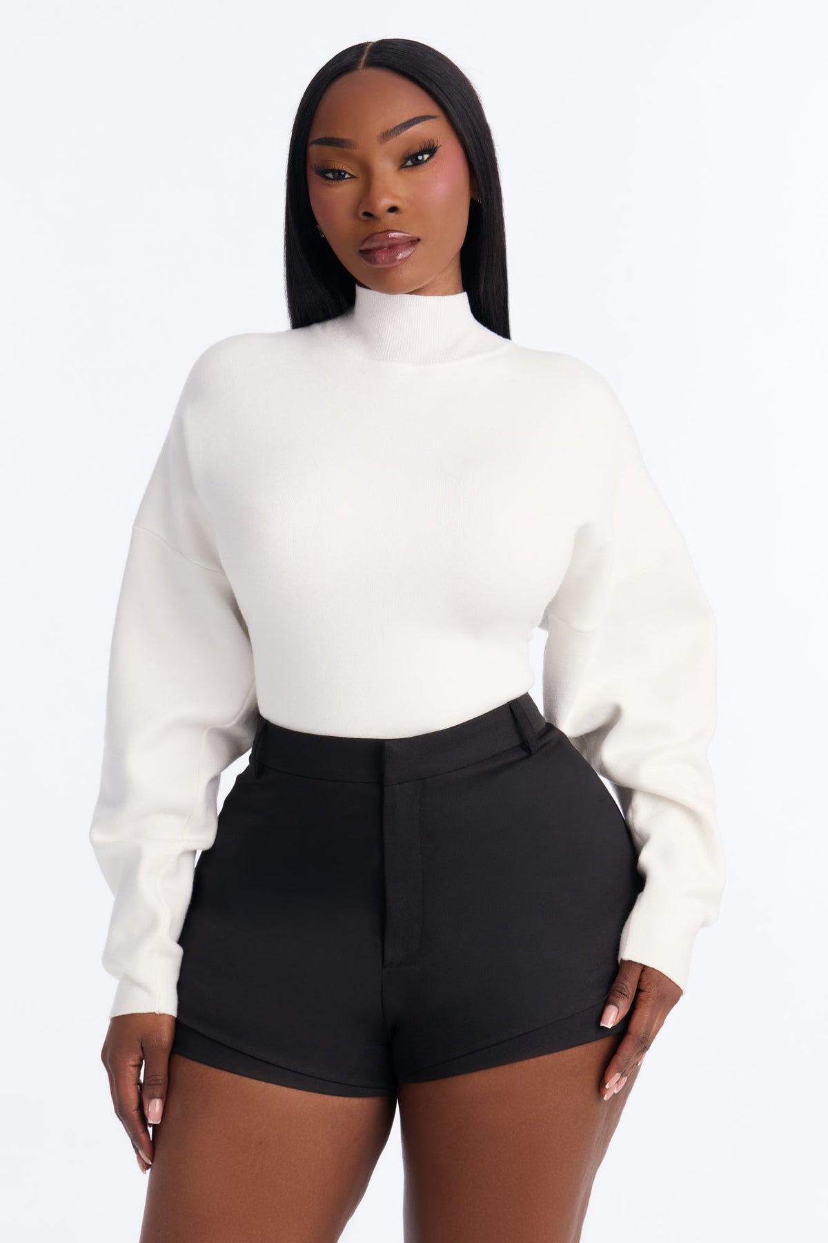Pure Heart Mock Neck Sweater Bodysuit - Cream