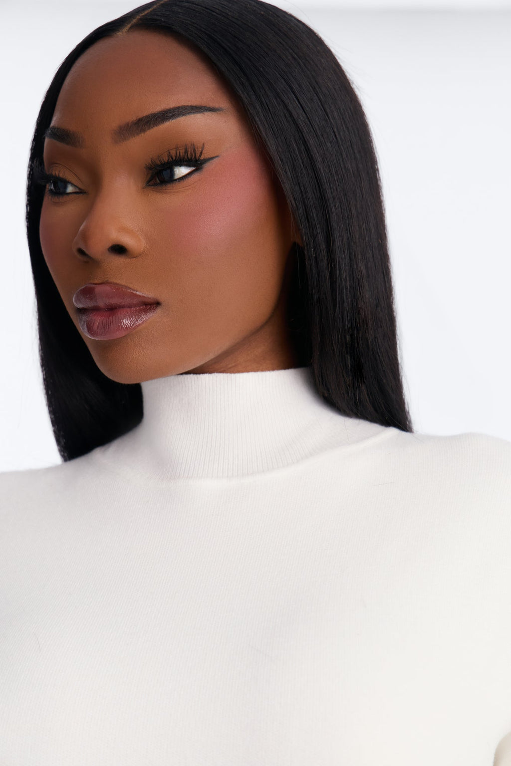 Pure Heart Mock Neck Sweater Bodysuit - Cream