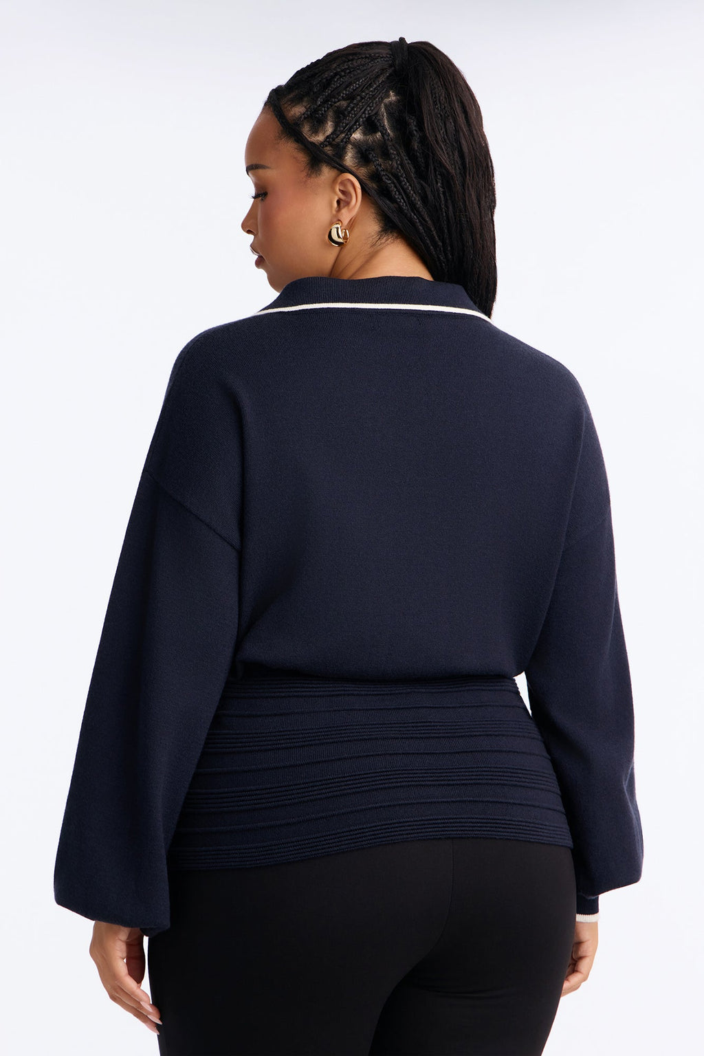 Priscilla Cinched Waist Contrast Pullover Sweater - Navy/combo