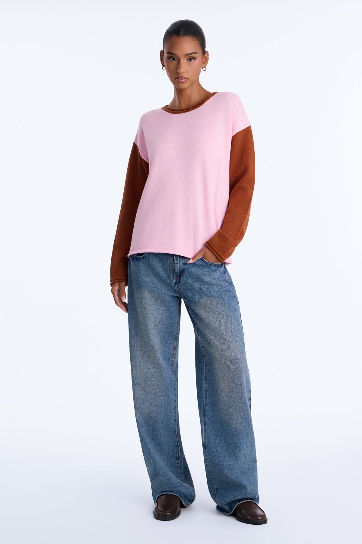 Amalia Colorblock Pullover Sweater - Pink/combo