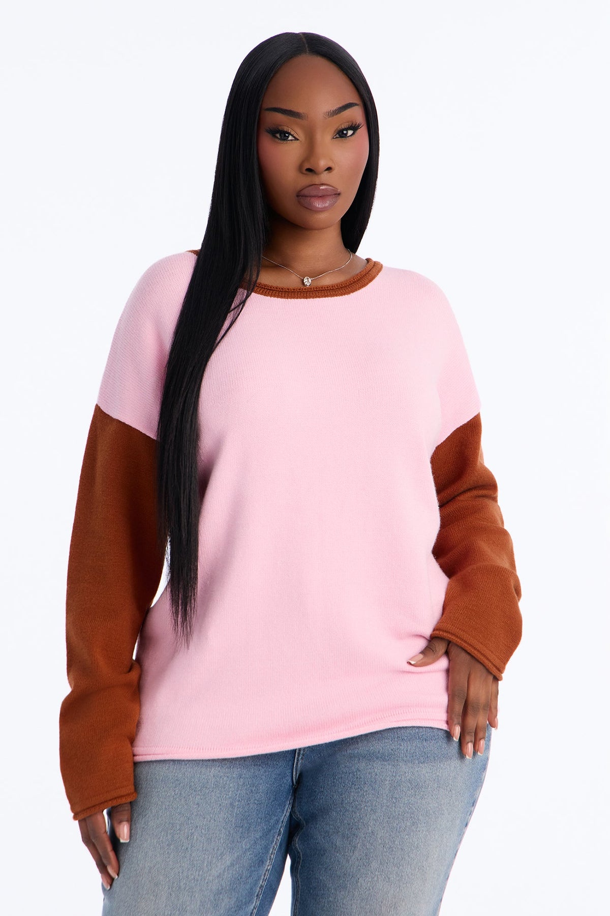 Amalia Colorblock Pullover Sweater - Pink/combo