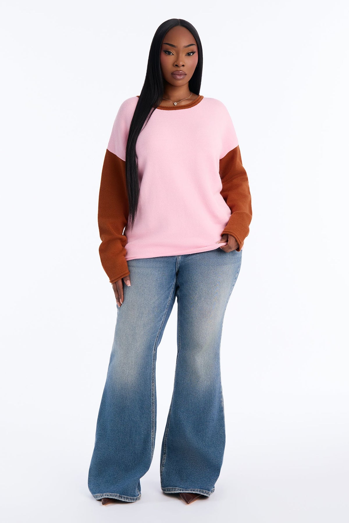 Amalia Colorblock Pullover Sweater - Pink/combo