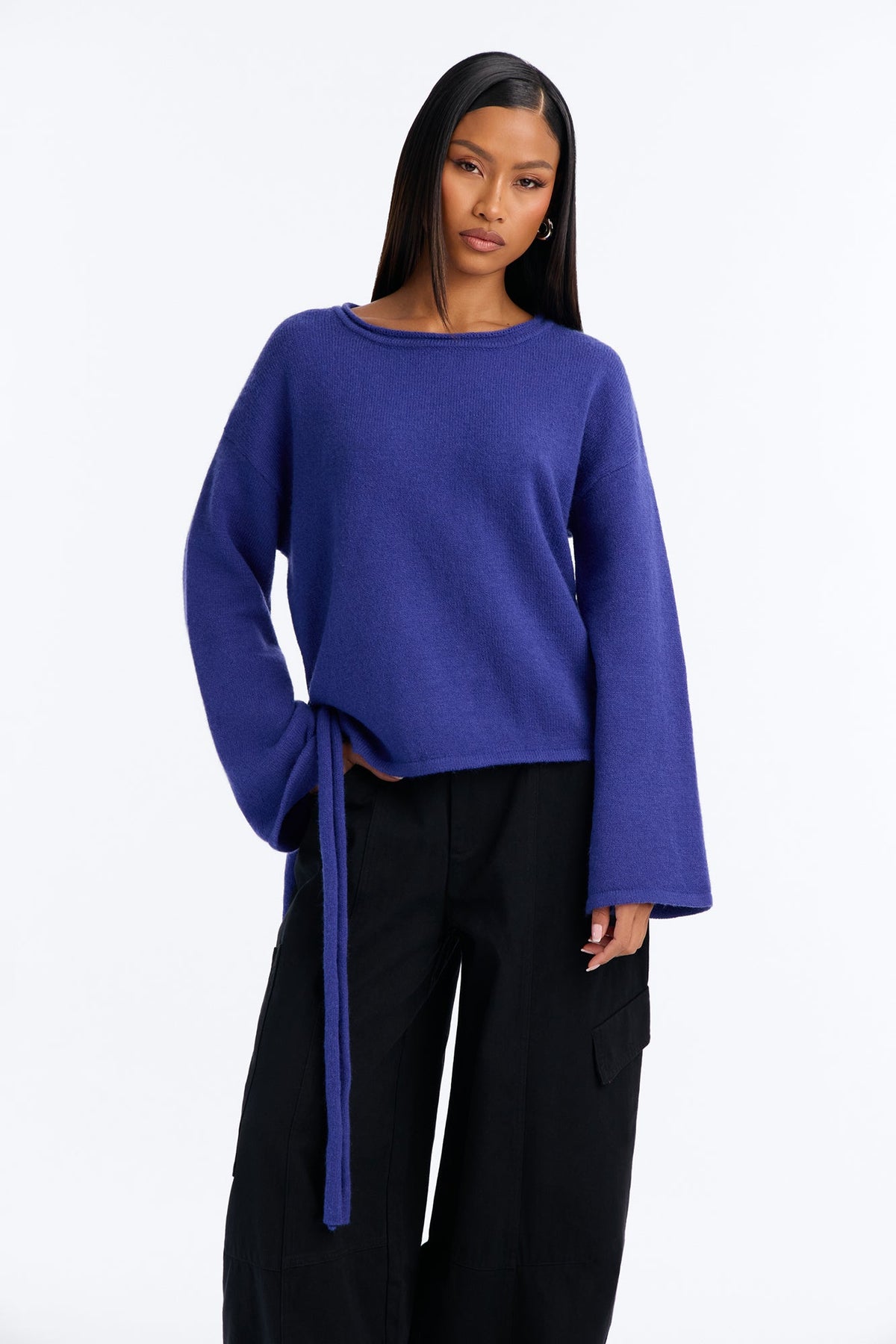 Willow Tie Waist Pullover Sweater - Royal