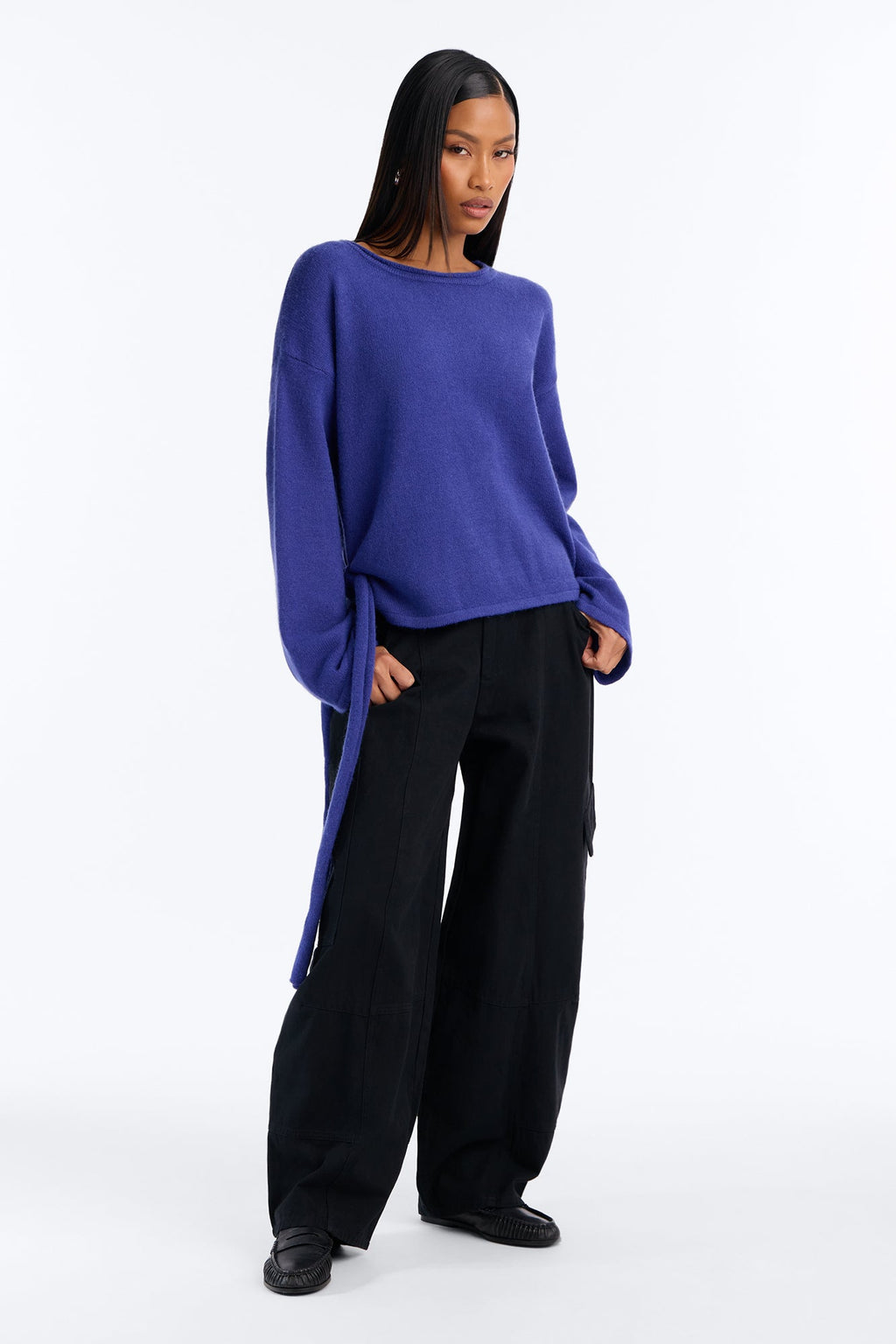 Willow Tie Waist Pullover Sweater - Royal