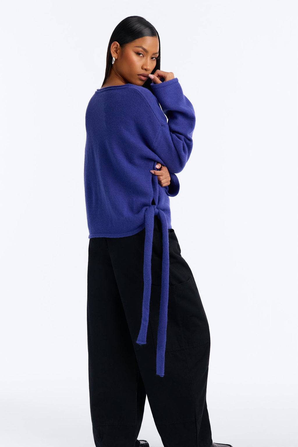 Willow Tie Waist Pullover Sweater - Royal