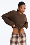 Karrie Long Sleeve Waist Tie Sweater - Mocha