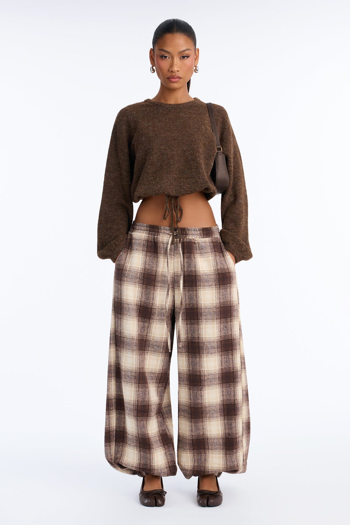 Karrie Long Sleeve Waist Tie Sweater - Mocha