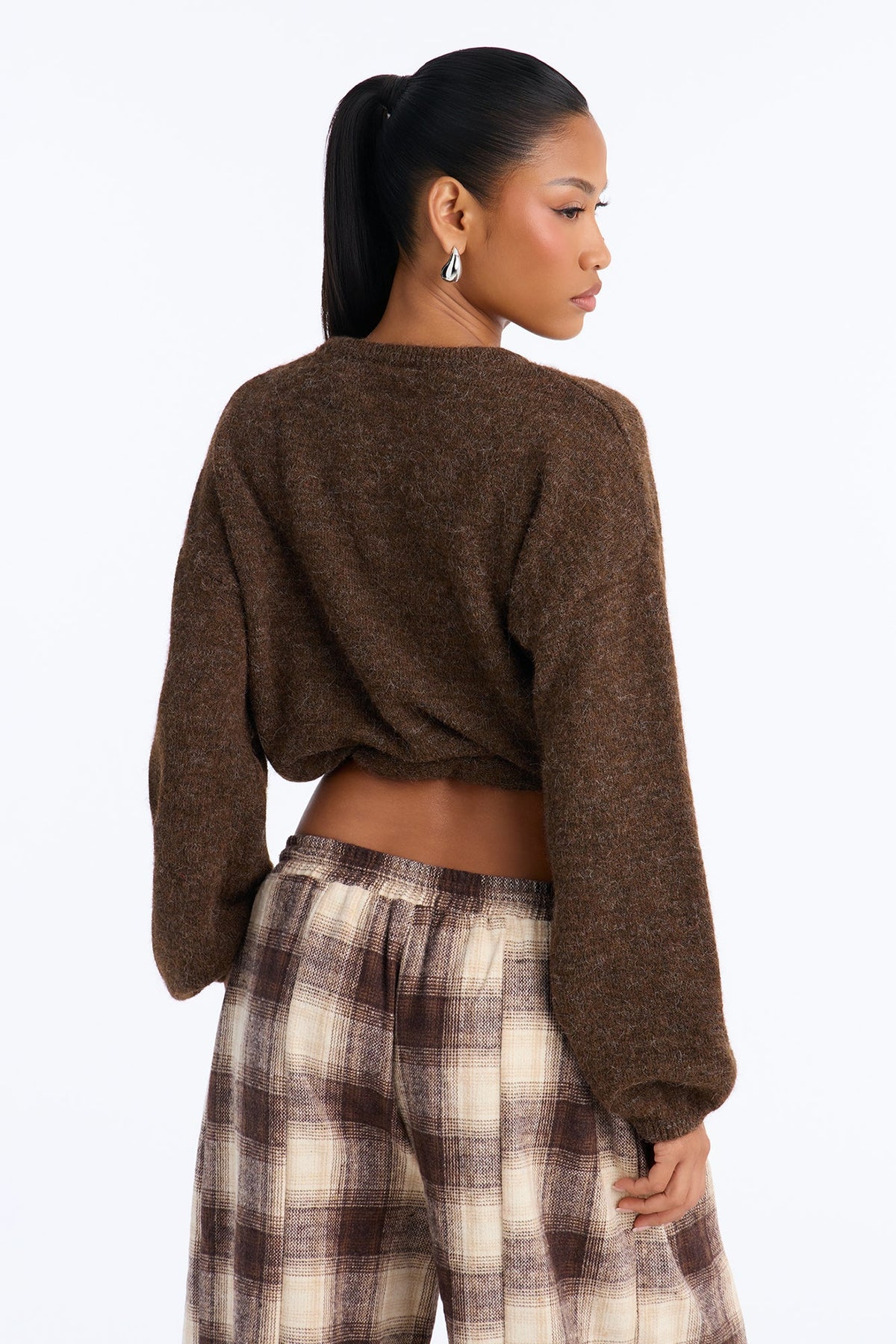 Karrie Long Sleeve Waist Tie Sweater - Mocha