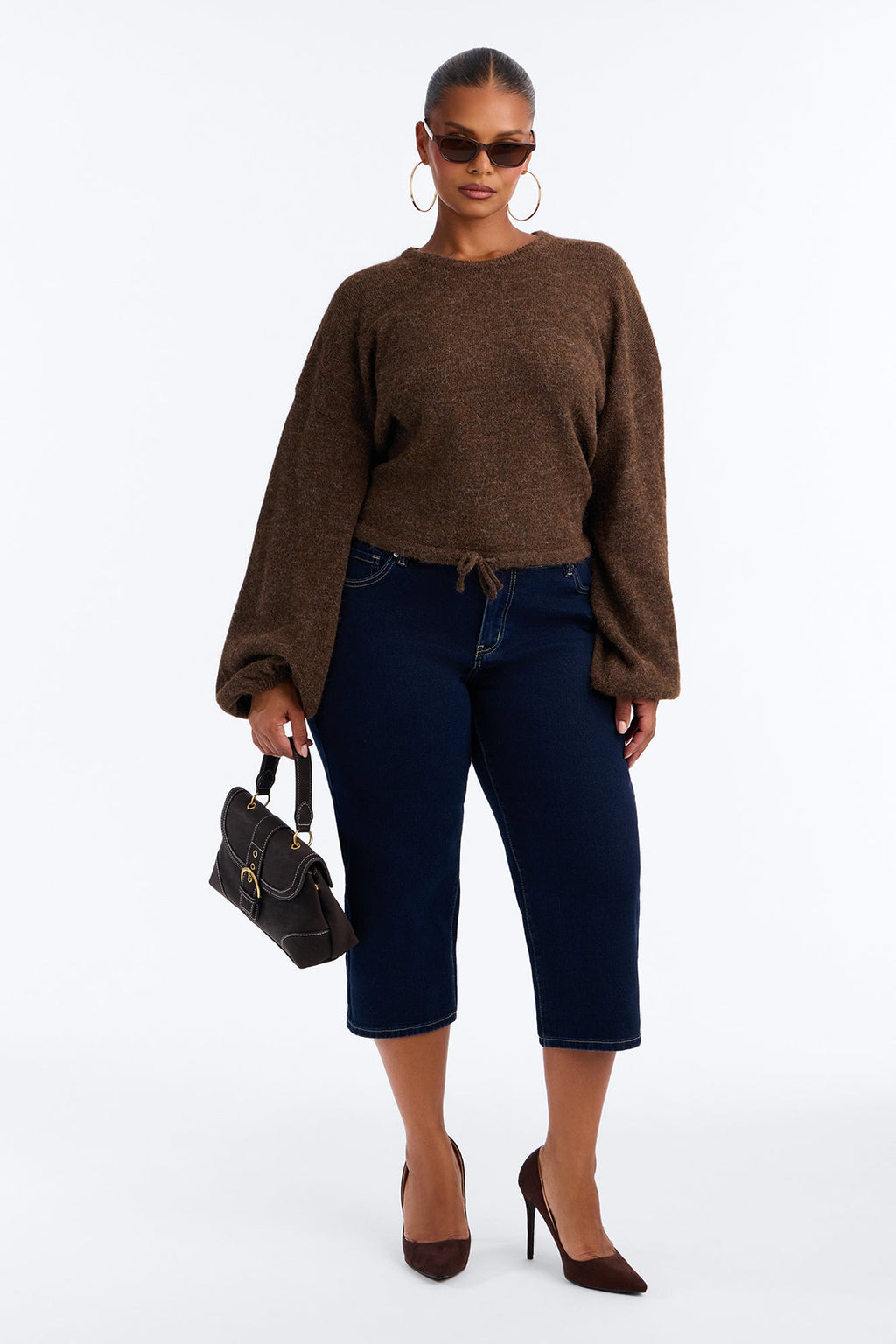 Karrie Long Sleeve Waist Tie Sweater - Mocha