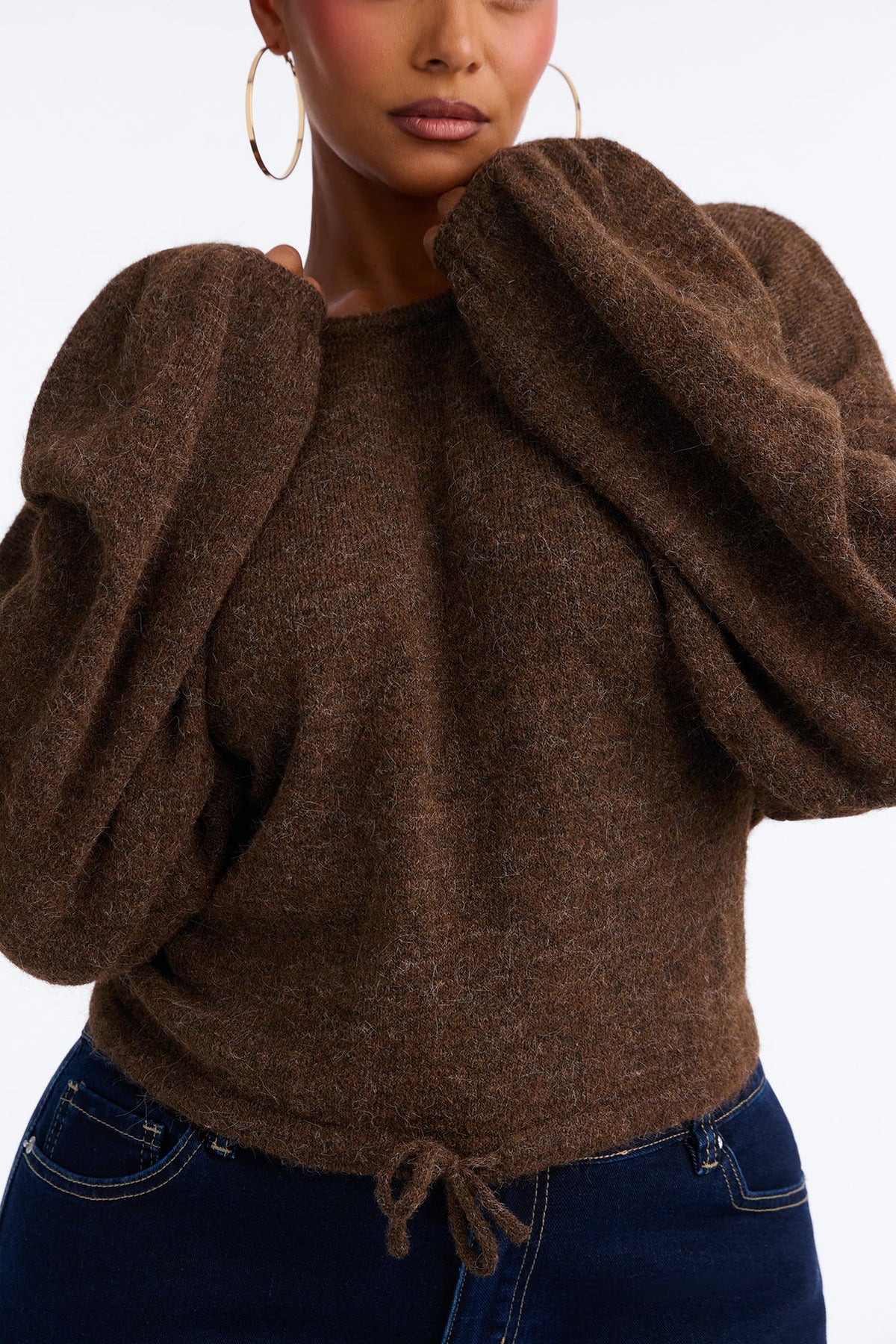 Karrie Long Sleeve Waist Tie Sweater - Mocha