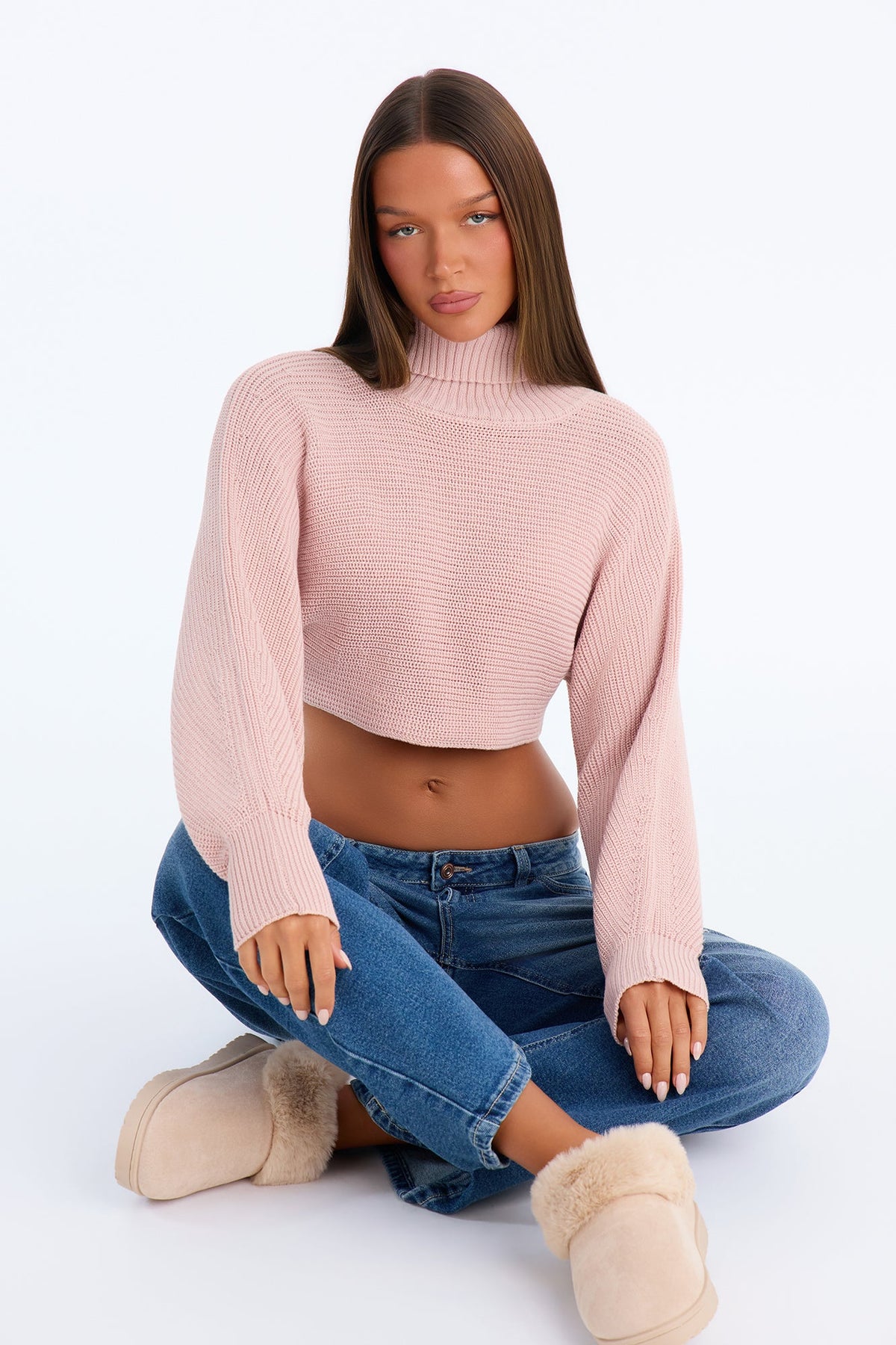 Deana Cropped Turtleneck Sweater - Mauve