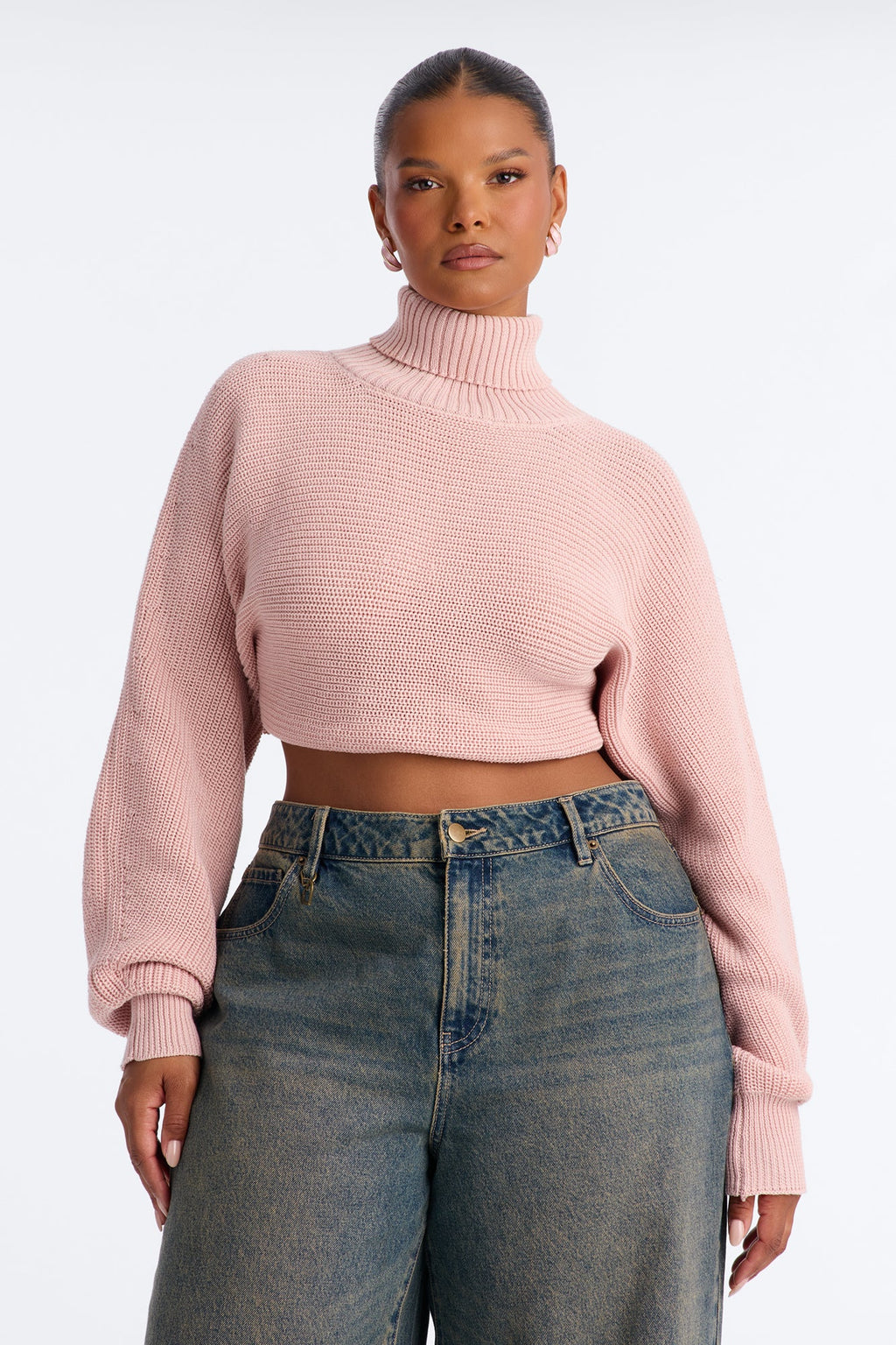 Deana Cropped Turtleneck Sweater - Mauve