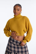 Deana Cropped Turtleneck Sweater - Mustard