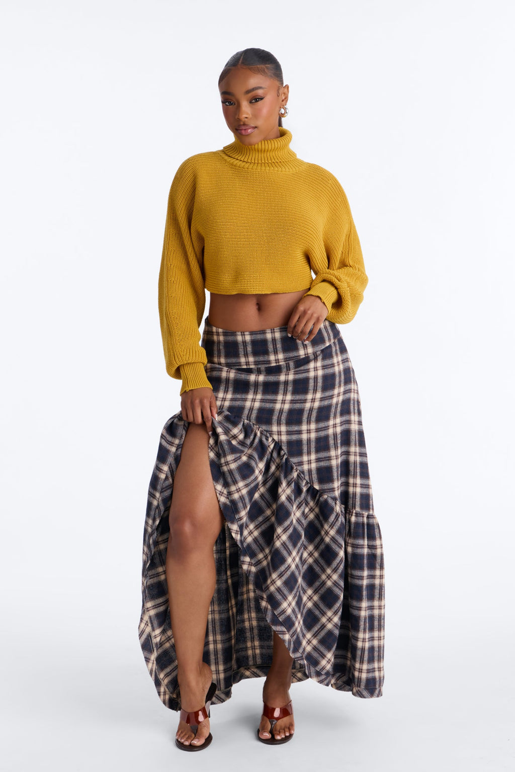 Deana Cropped Turtleneck Sweater - Mustard