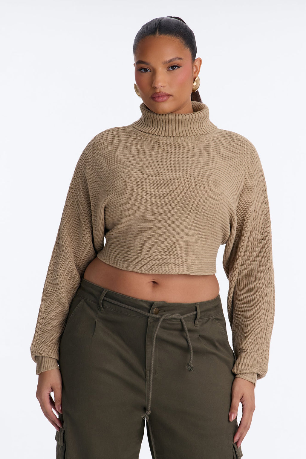 Deana Cropped Turtleneck Sweater - Taupe