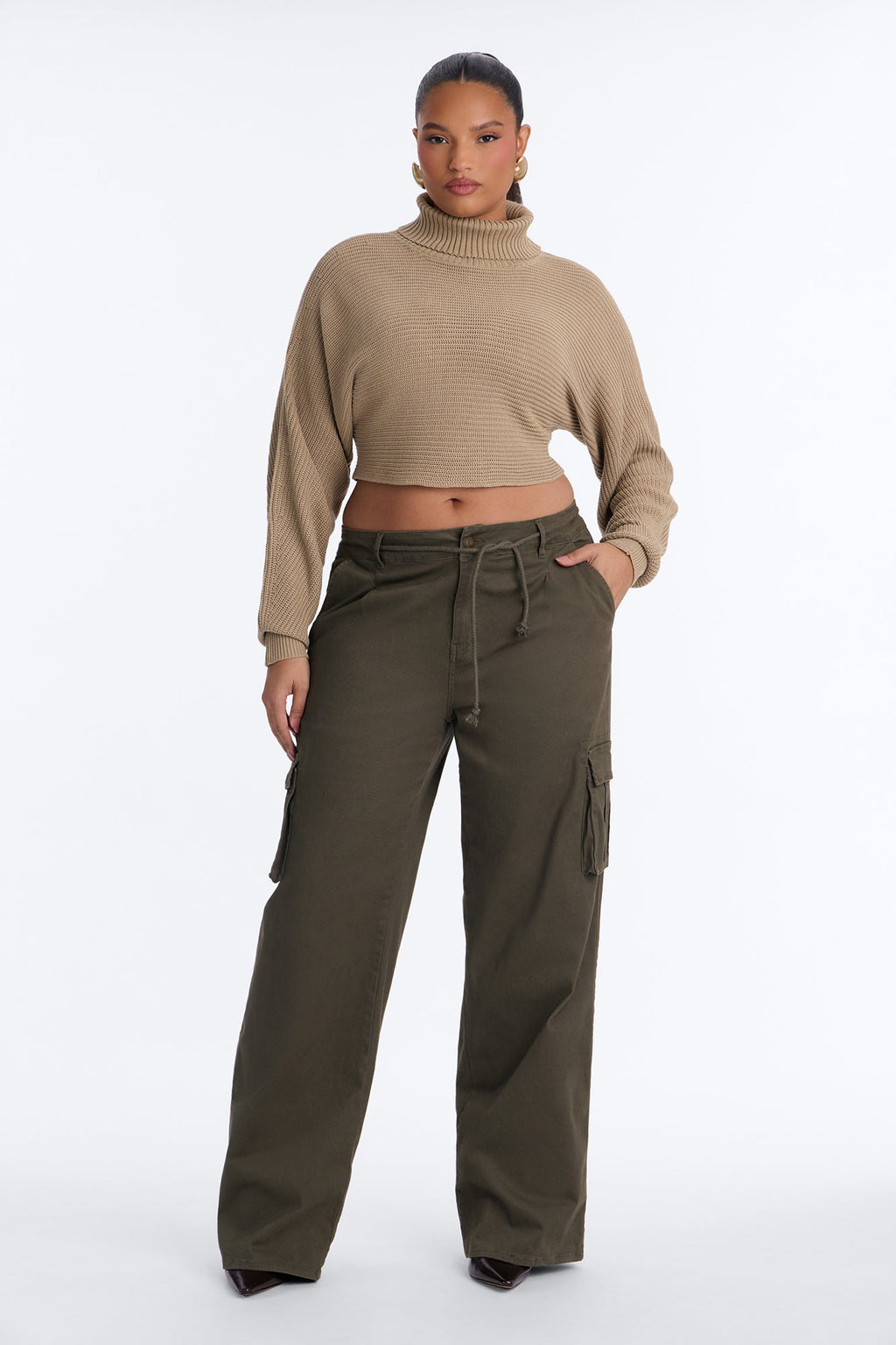 Deana Cropped Turtleneck Sweater - Taupe