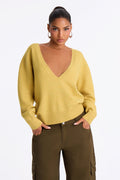 Autumn Cutie Deep V Neck Sweater - Yellow