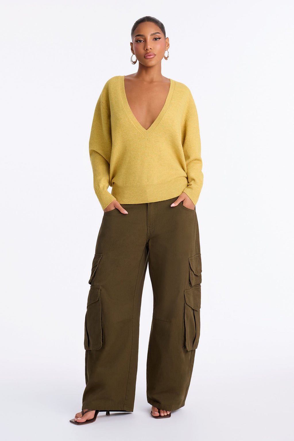 Autumn Cutie Deep V Neck Sweater - Yellow