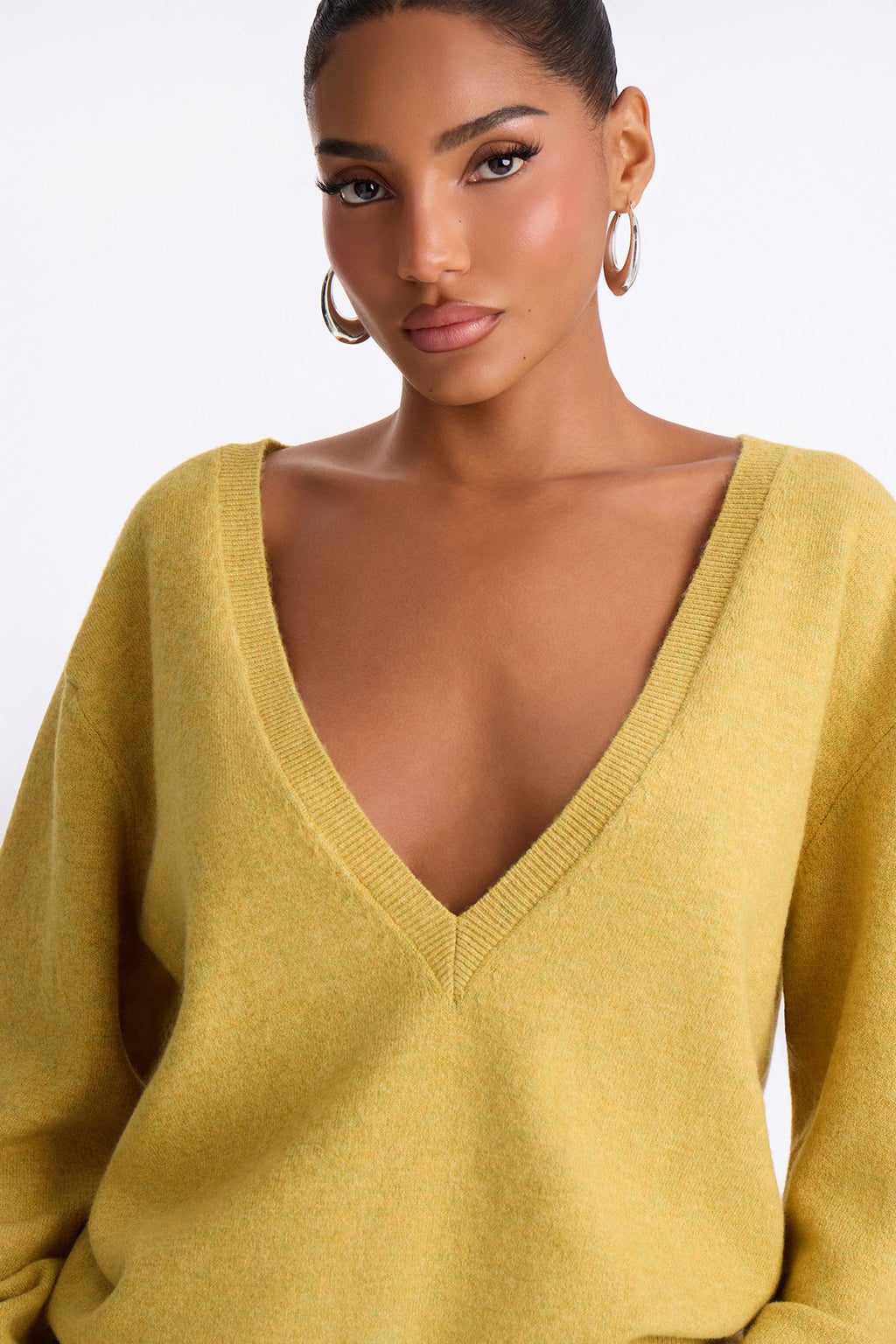Autumn Cutie Deep V Neck Sweater - Yellow
