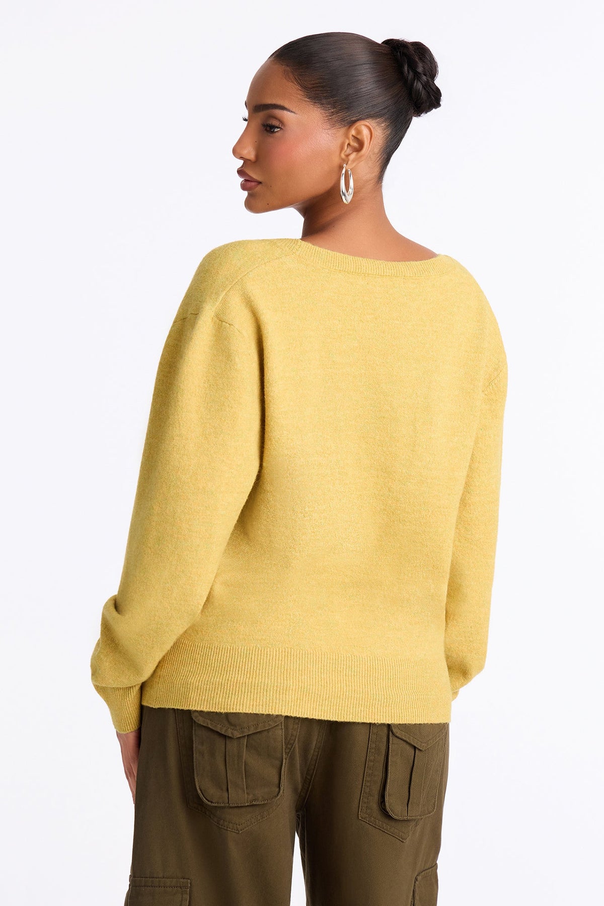 Autumn Cutie Deep V Neck Sweater - Yellow