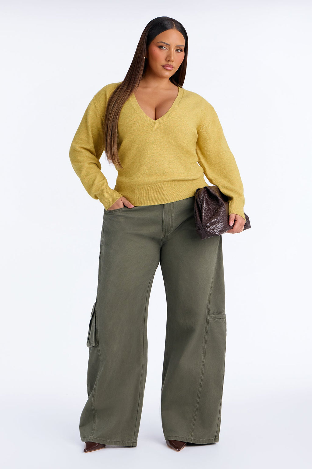 Autumn Cutie Deep V Neck Sweater - Yellow