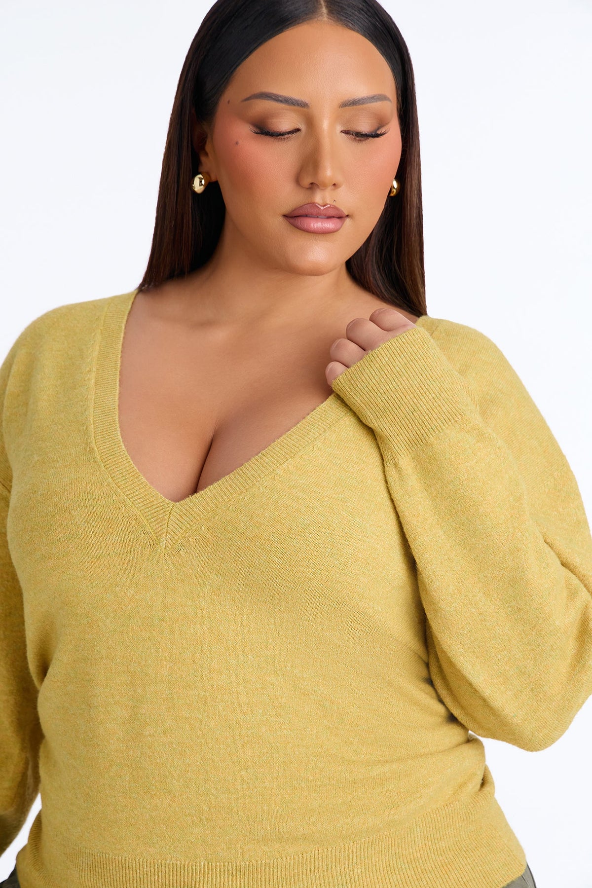 Autumn Cutie Deep V Neck Sweater - Yellow