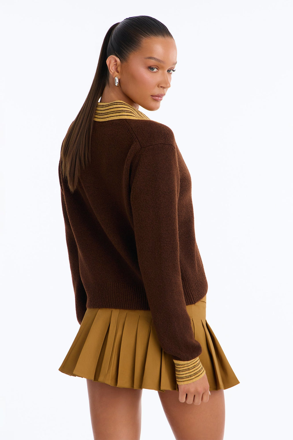 Honey Baby Striped Contrast Button Up Cardigan - Brown/combo