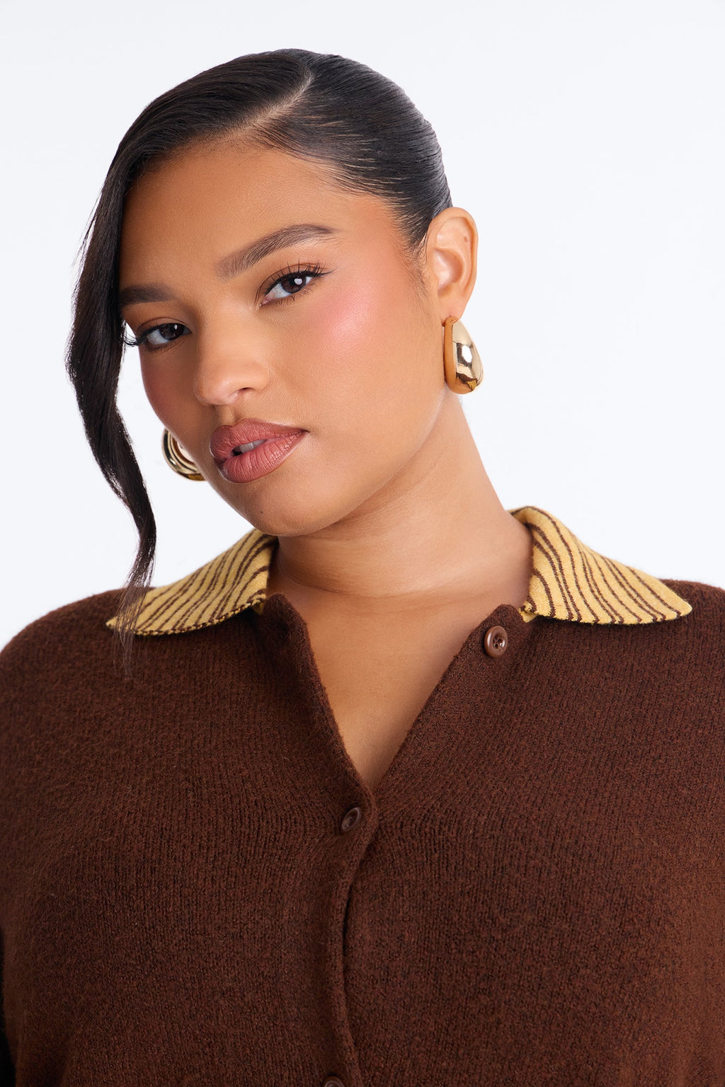 Honey Baby Striped Contrast Button Up Cardigan - Brown/combo