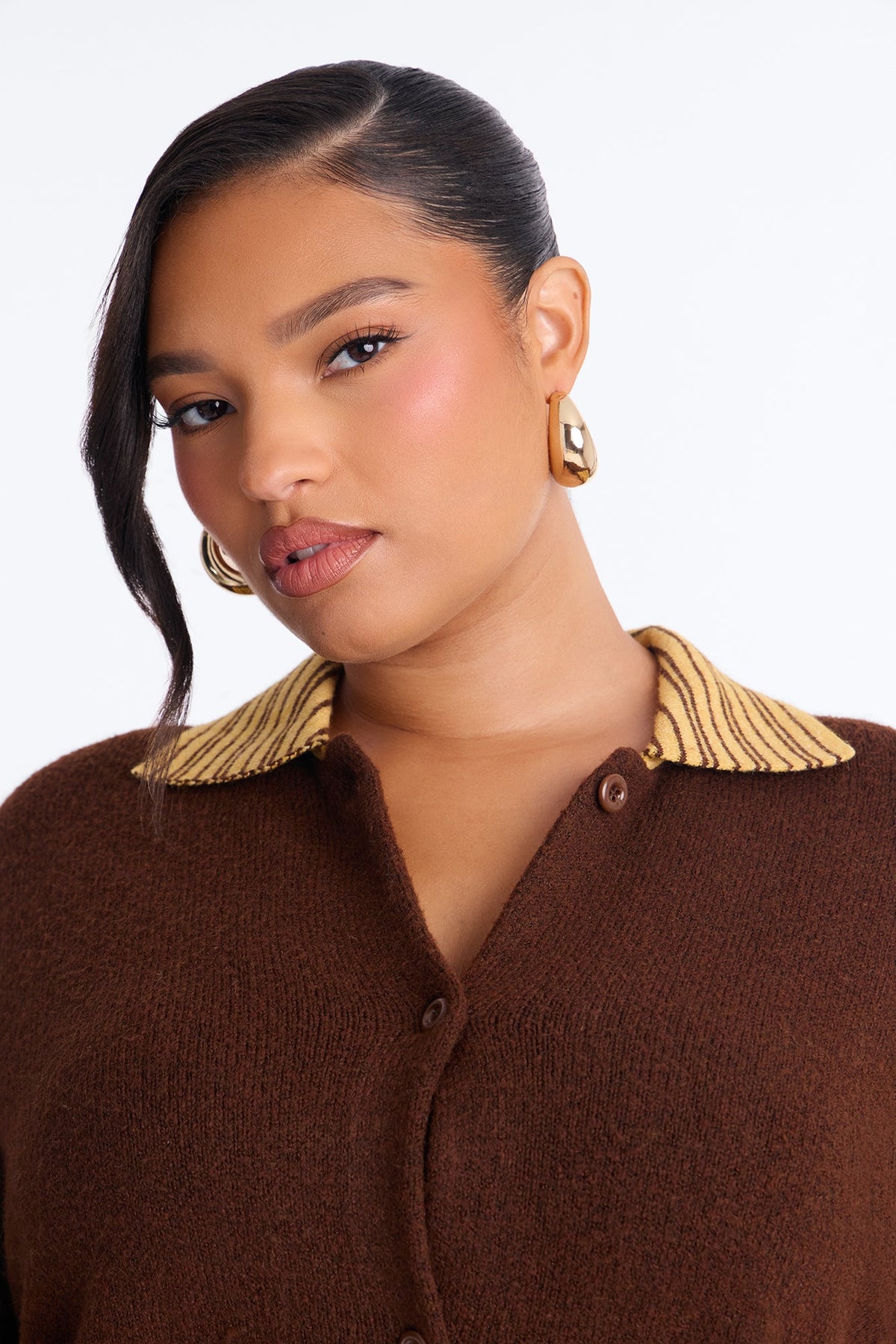Honey Baby Striped Contrast Button Up Cardigan - Brown/combo