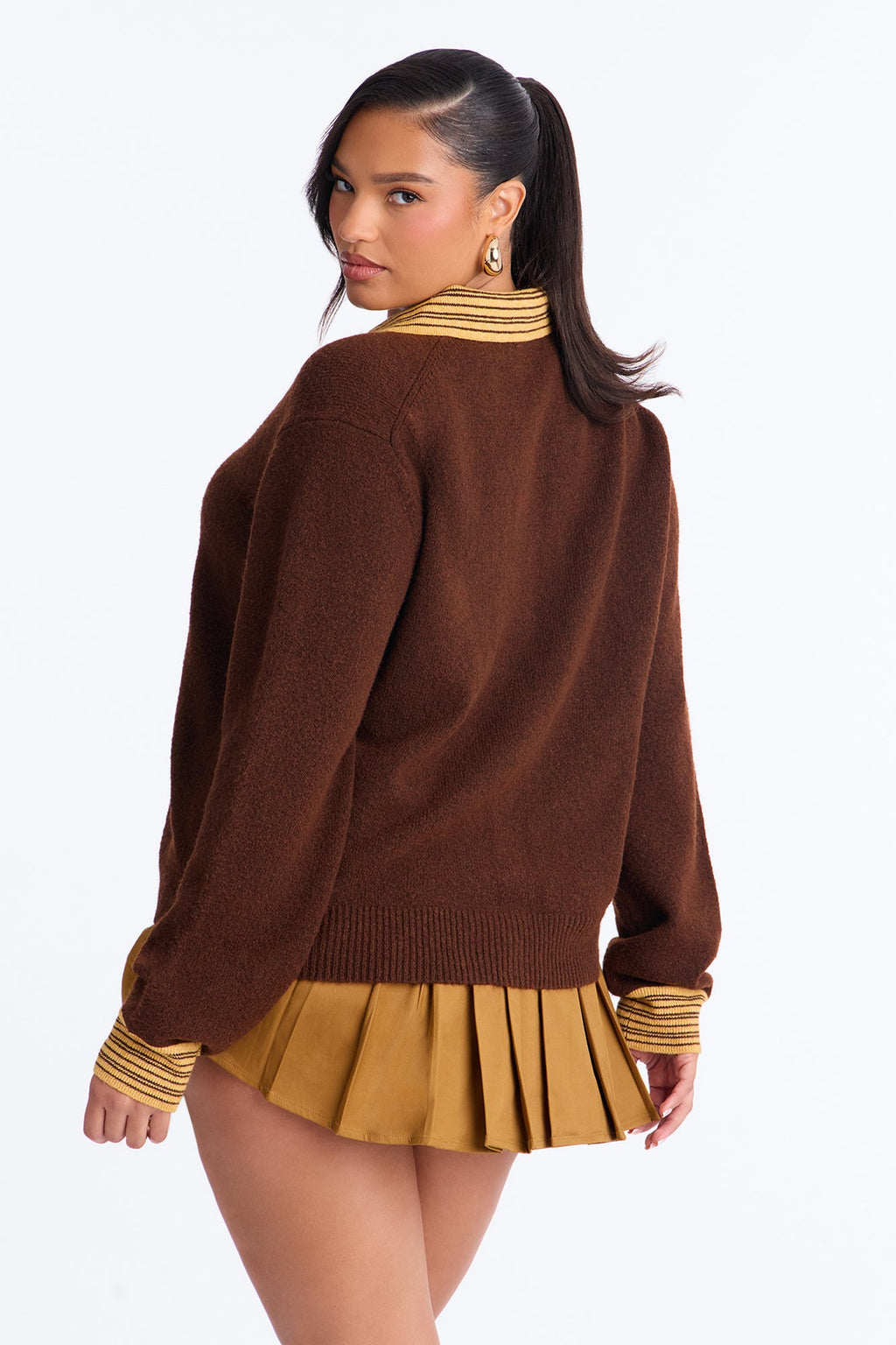 Honey Baby Striped Contrast Button Up Cardigan - Brown/combo