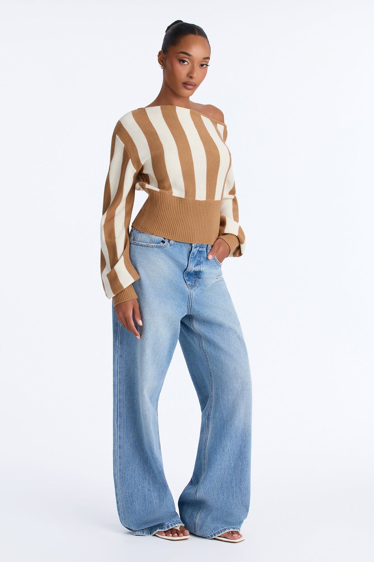 Carla Striped Pullover Sweater - Taupe/combo