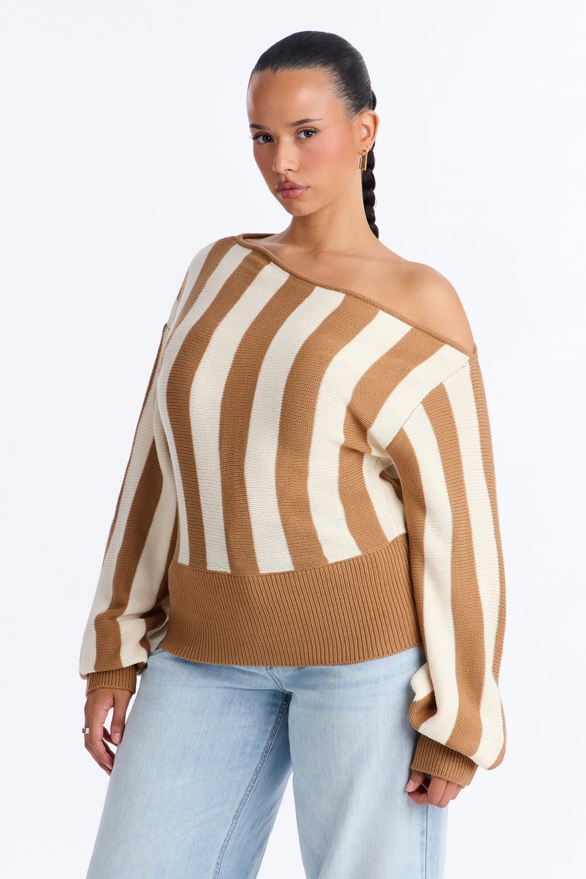 Carla Striped Pullover Sweater - Taupe/combo