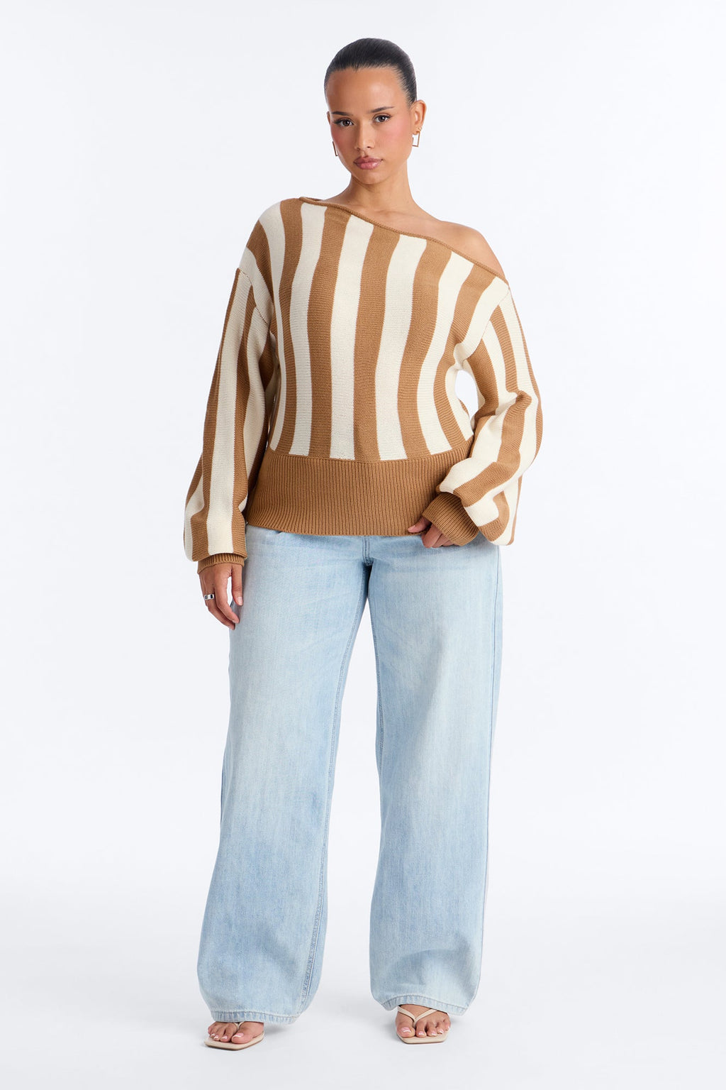 Carla Striped Pullover Sweater - Taupe/combo