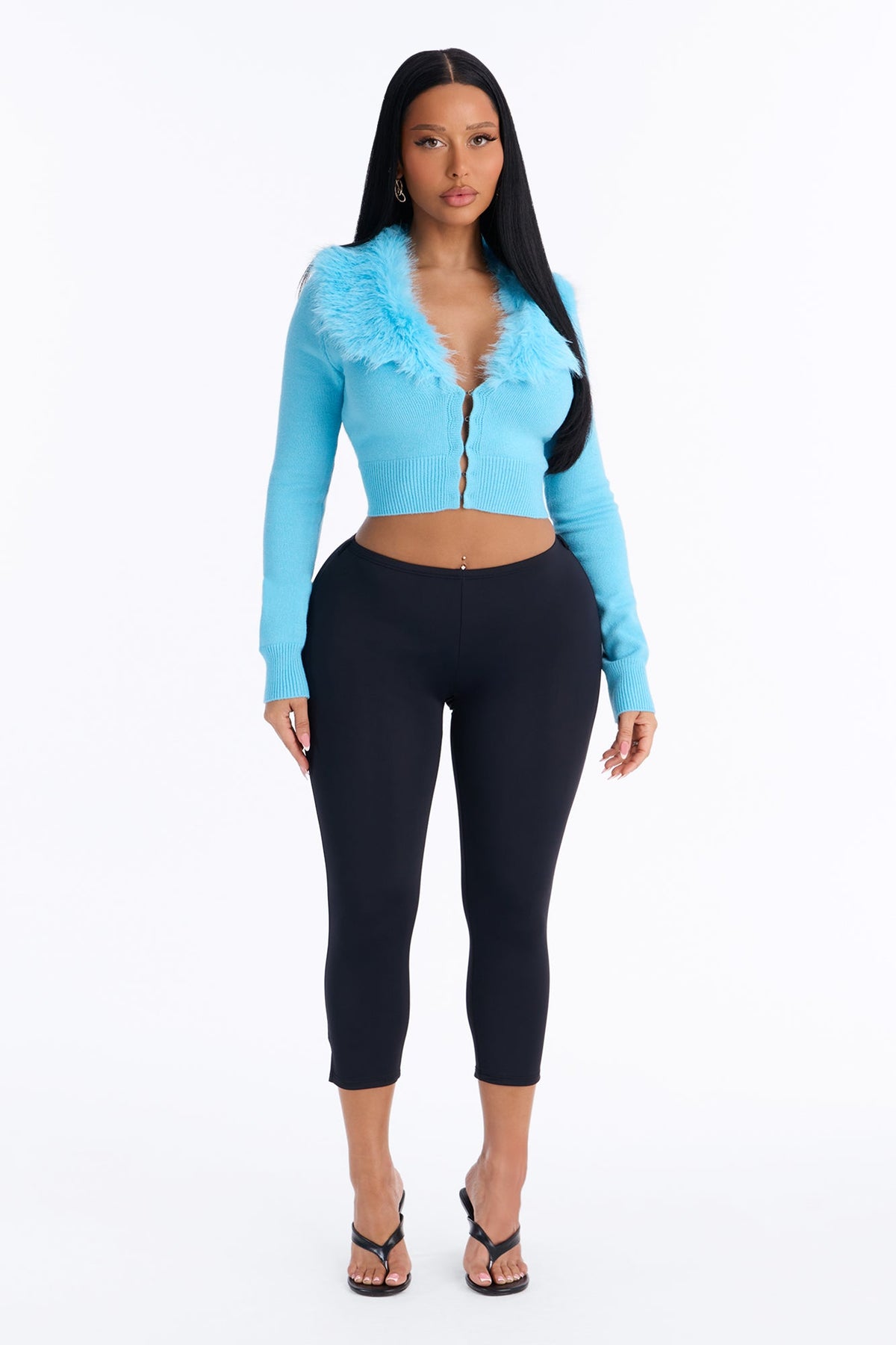 Icy Veil Cropped Cardigan - Aqua