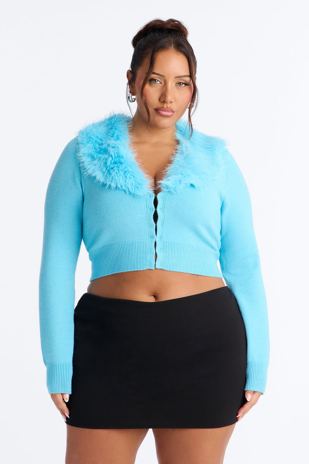 Icy Veil Cropped Cardigan - Aqua