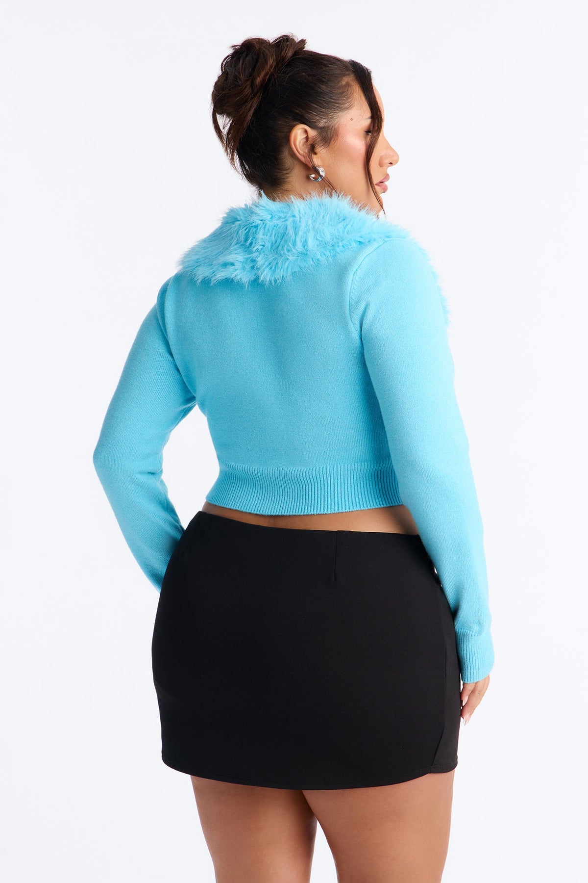 Icy Veil Cropped Cardigan - Aqua
