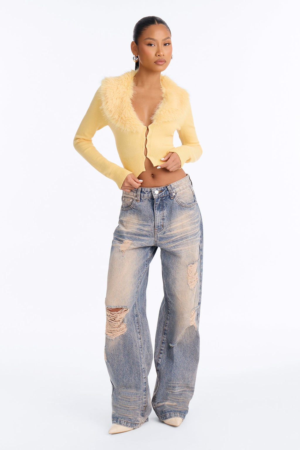 Icy Veil Cropped Cardigan - Butter Yellow
