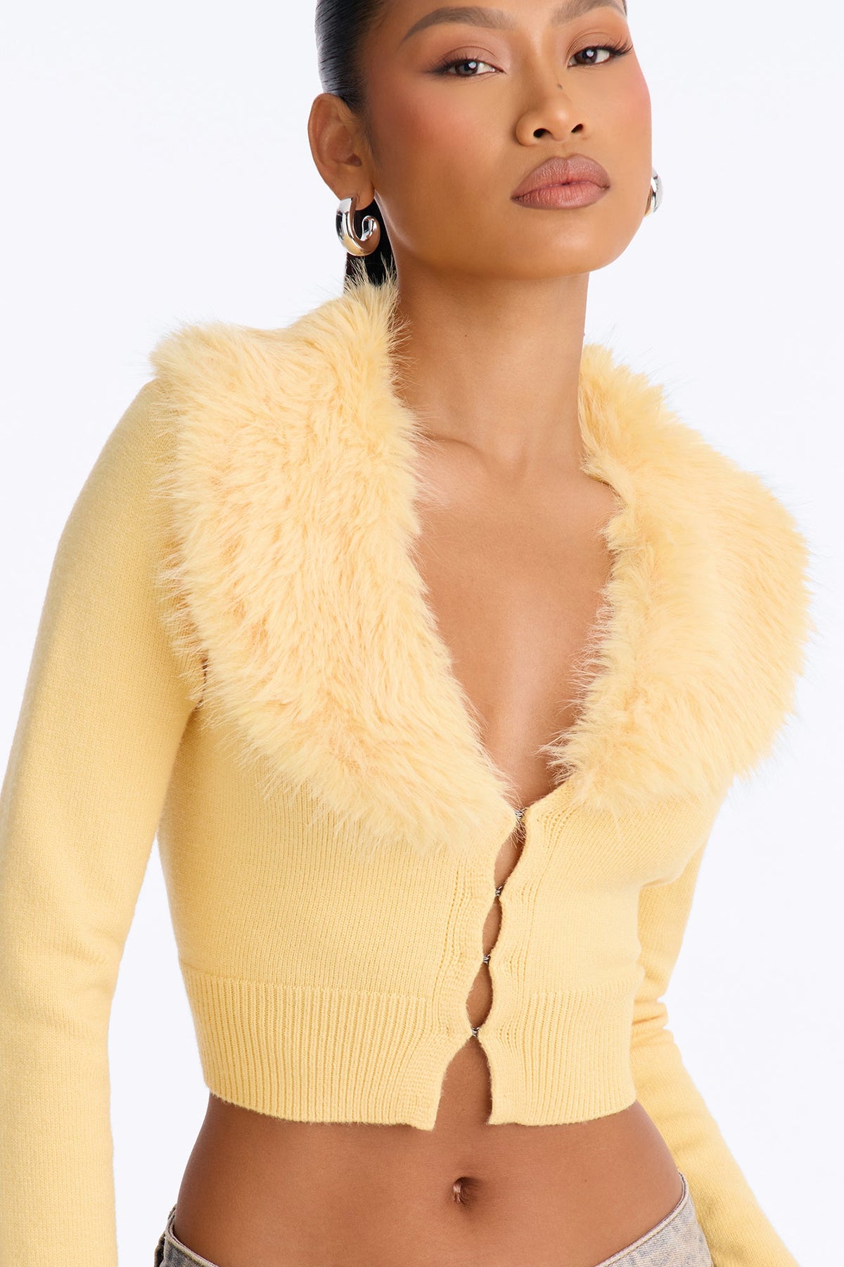 Icy Veil Cropped Cardigan - Butter Yellow