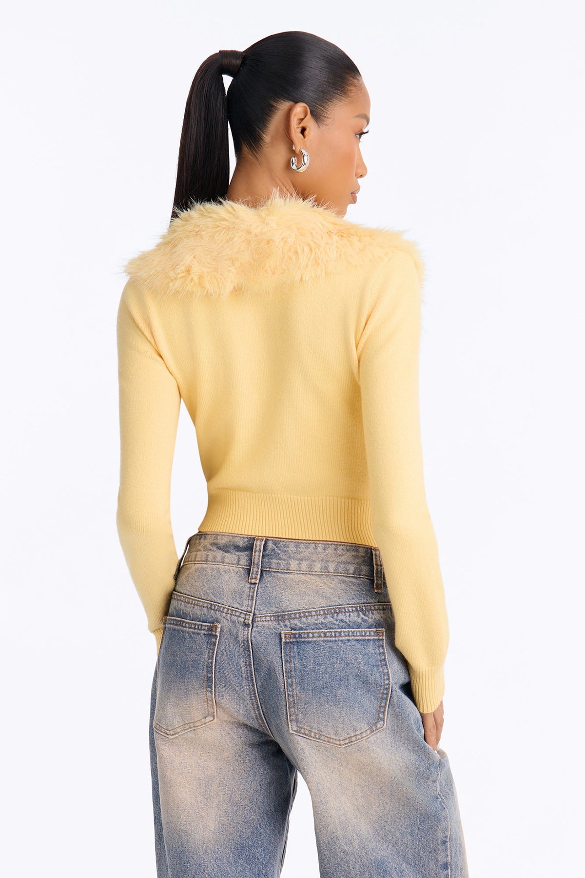 Icy Veil Cropped Cardigan - Butter Yellow