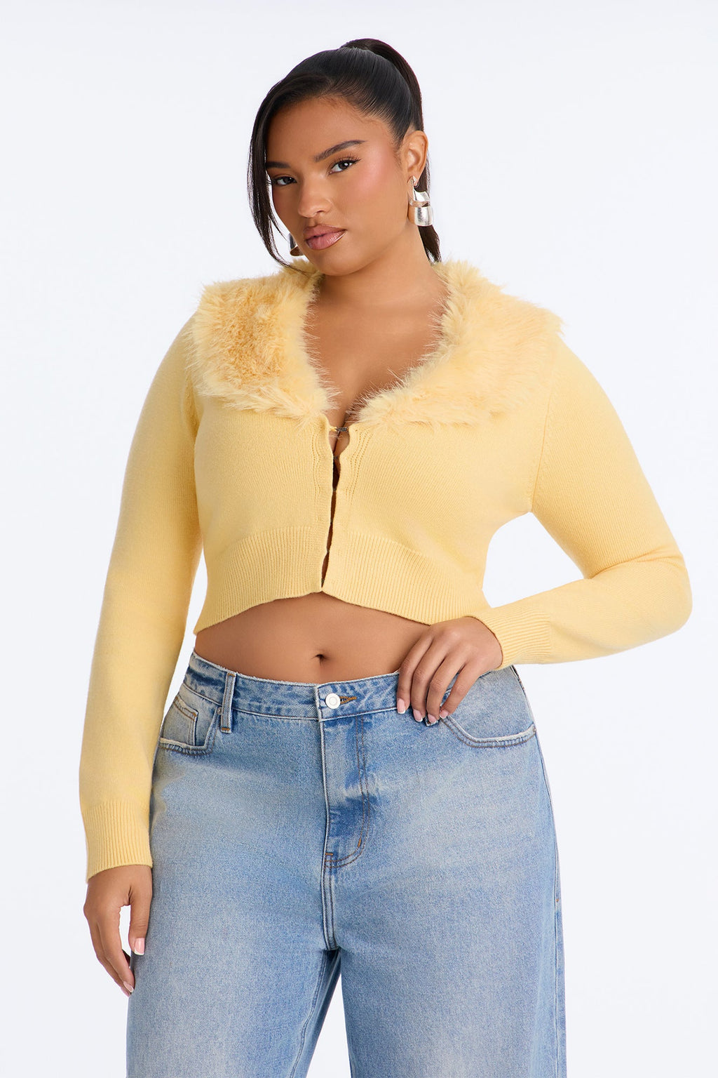 Icy Veil Cropped Cardigan - Butter Yellow