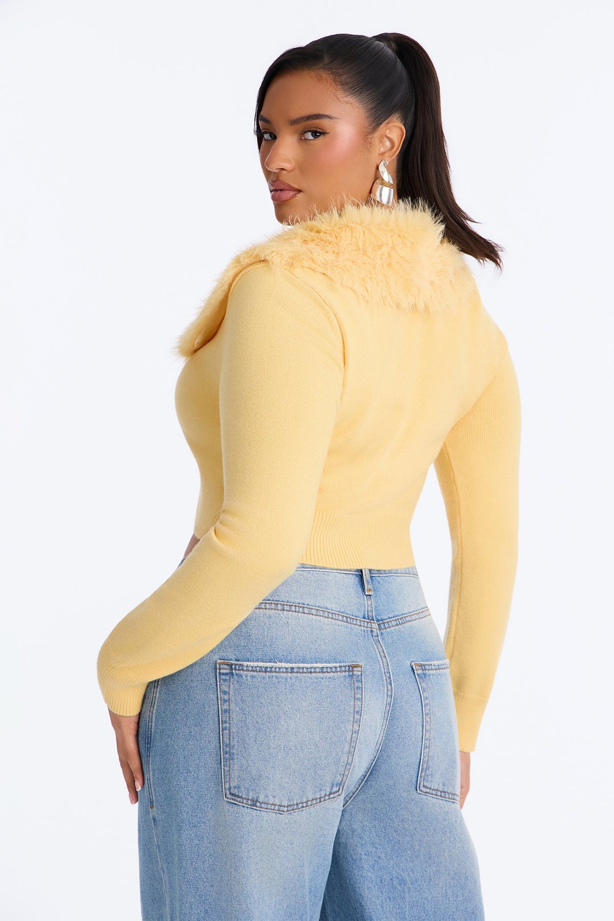 Icy Veil Cropped Cardigan - Butter Yellow