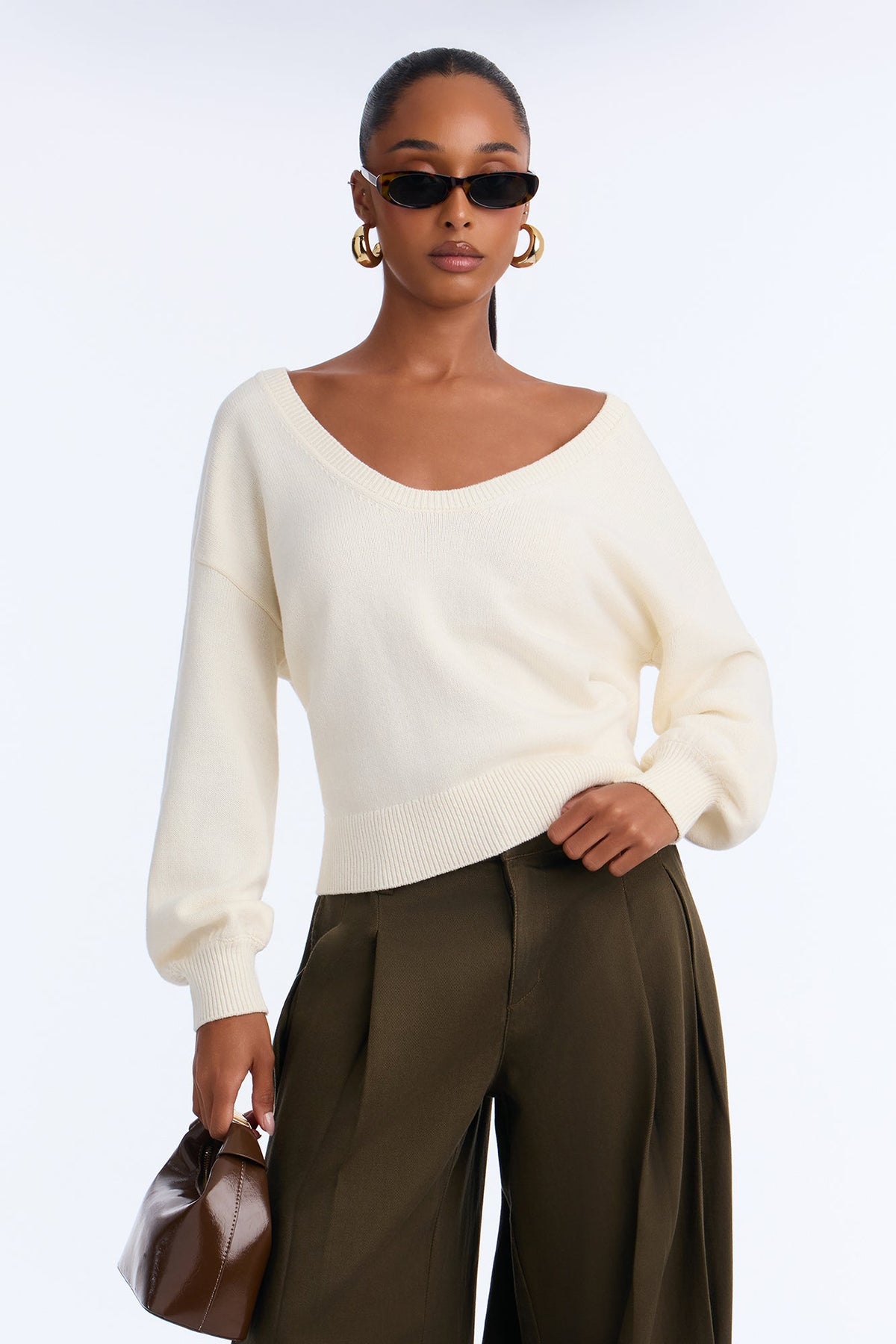Night Fall U Neck Pullover Sweater - Ivory