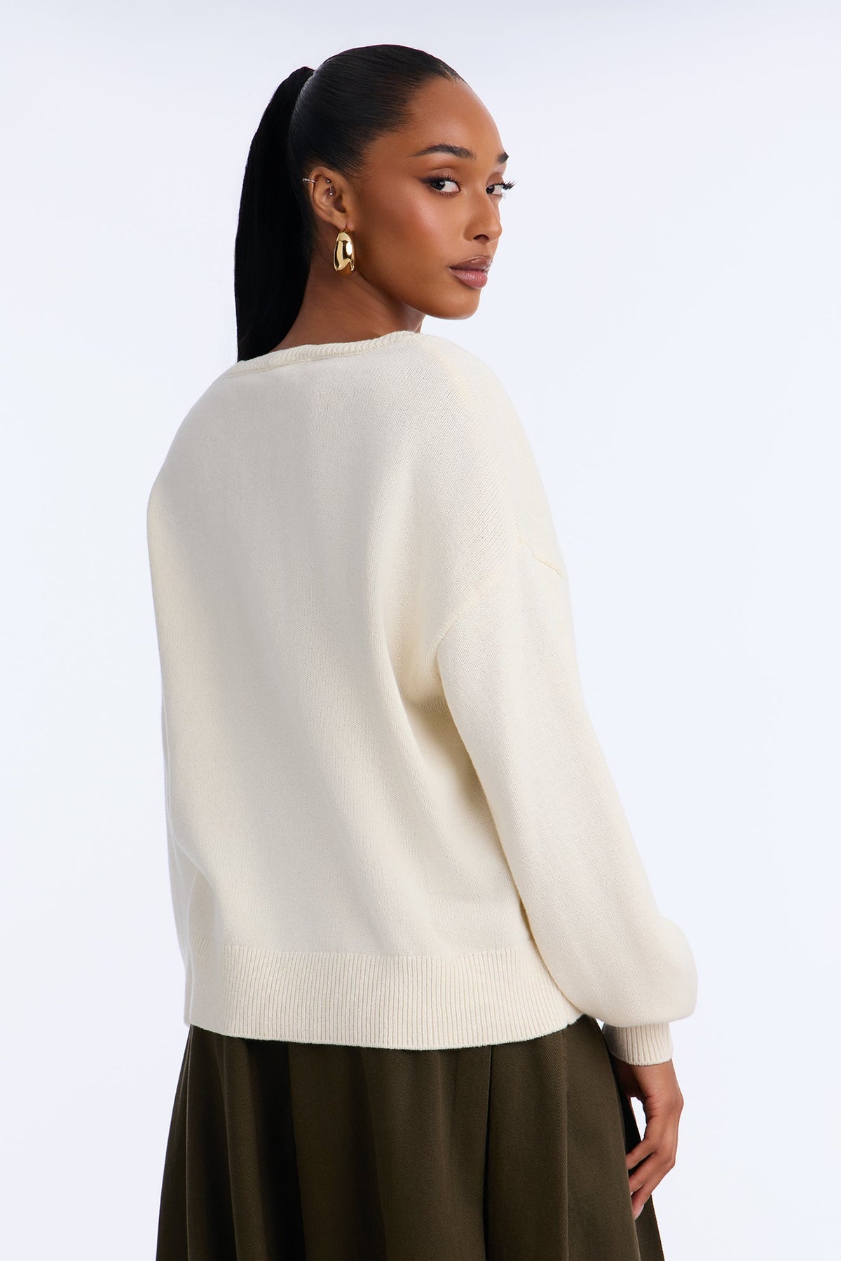 Night Fall U Neck Pullover Sweater - Ivory